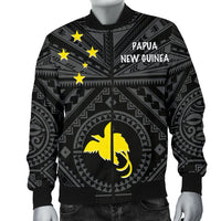 Papua New Guinea Men's Bomber Jacket - Flag With Polynesian Patterns (Black) - Polynesian Pride