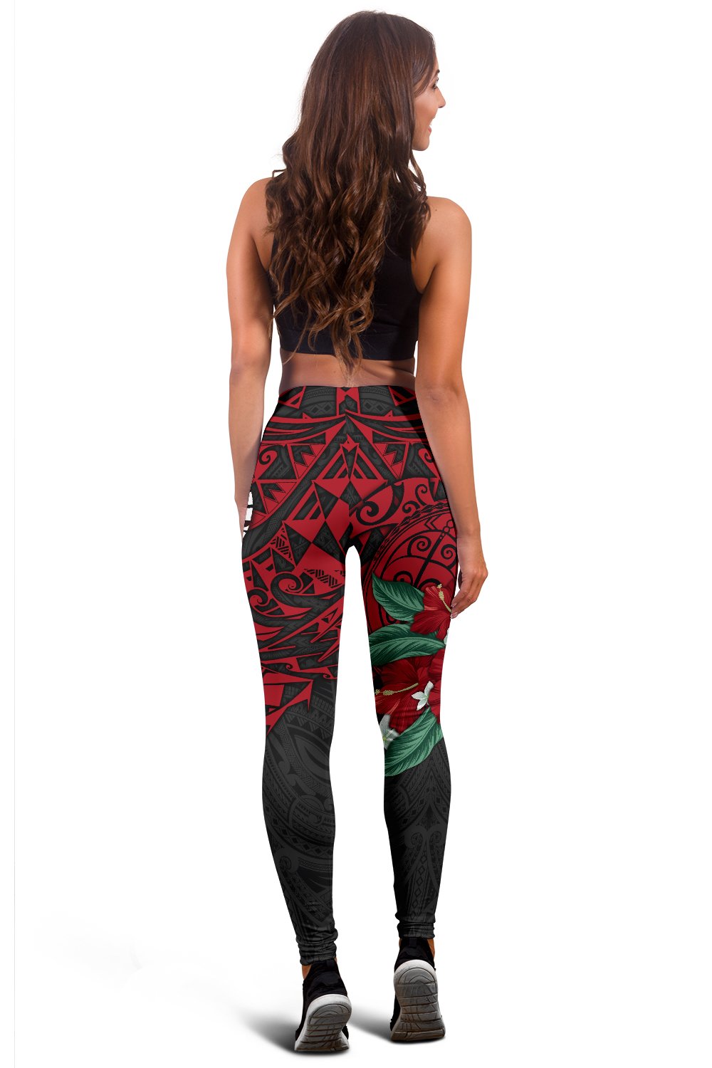 Tahiti Polynesian Leggings - Hibiscus and Sea Turtle (Red) - Polynesian Pride