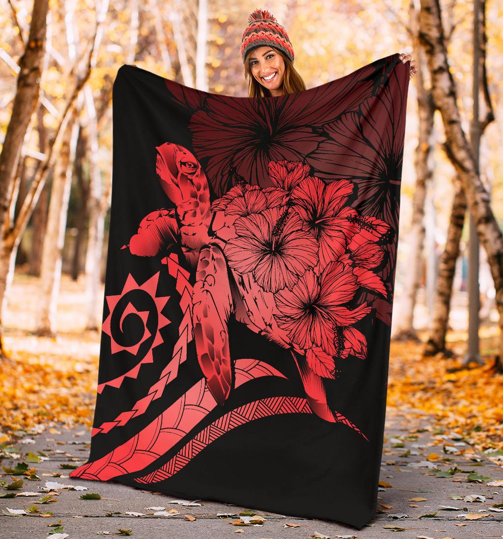 Hawaii Turtle Hibiscus Polynesian Vintage Premium Blanket - Red - Polynesian Pride