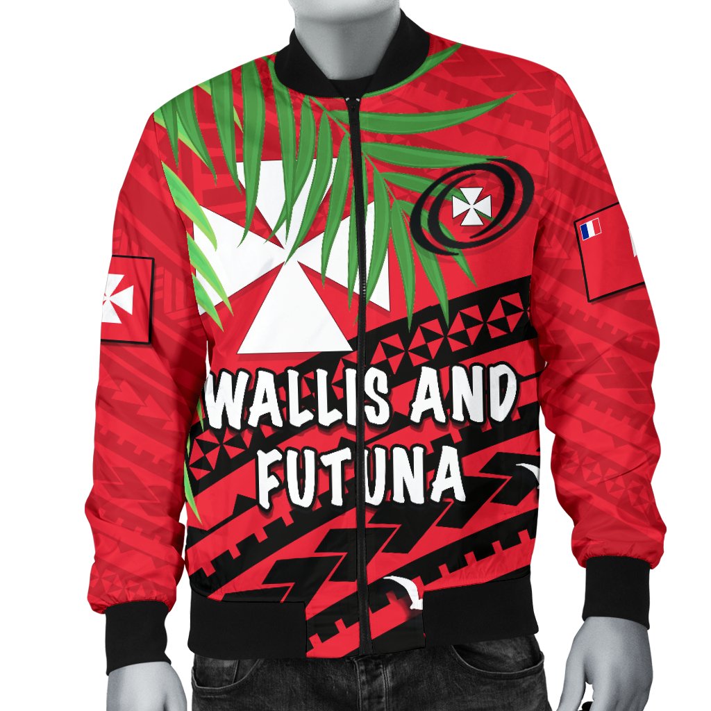 Wallis and Futuna Rugby Men Bomber Jacket Coconut Leaves - Polynesian Pride