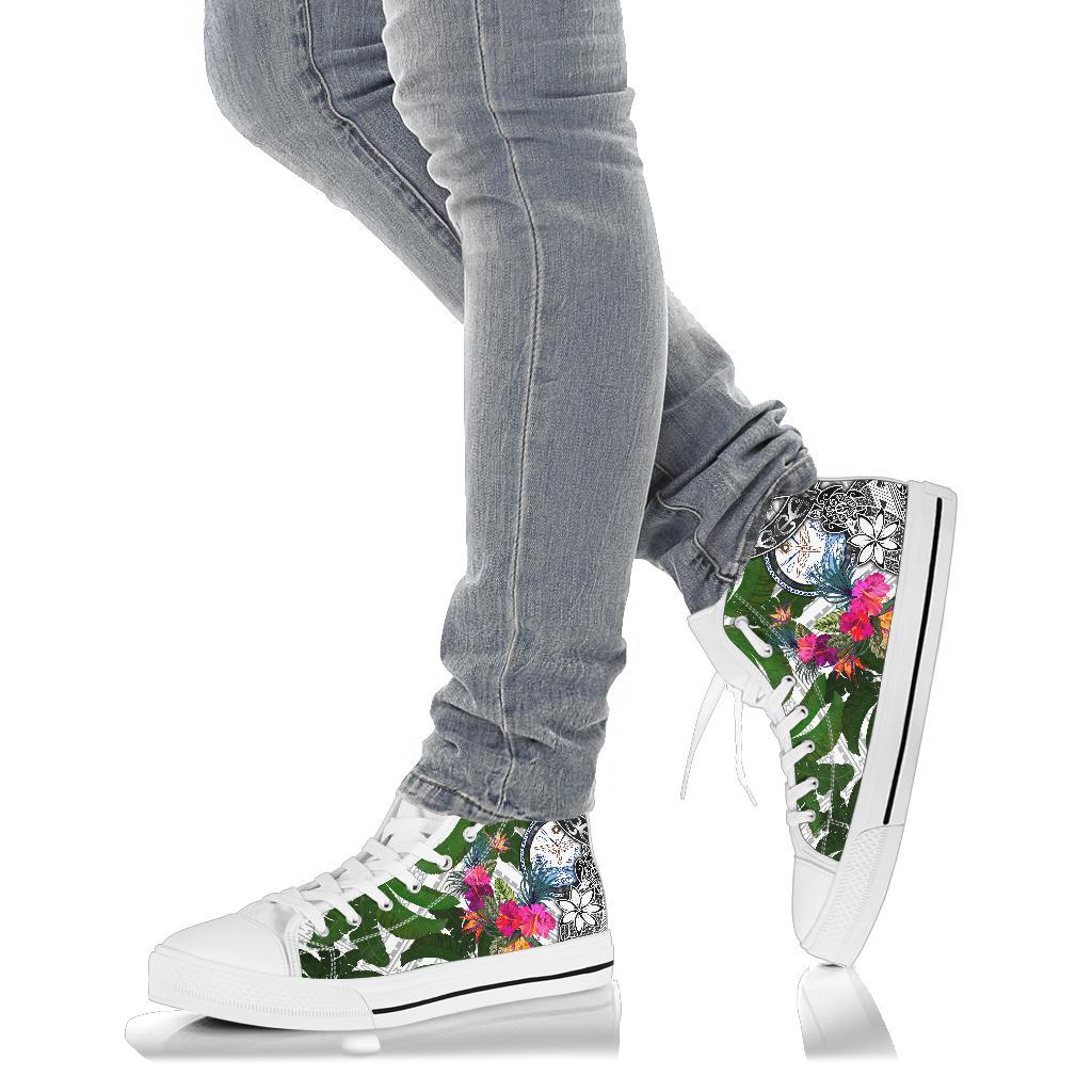 Marshall Islands High Top Shoes White - Turtle Plumeria Banana Leaf Crest - Polynesian Pride