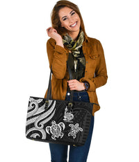New Caledonia Large Leather Tote - White Tentacle Turtle - Polynesian Pride
