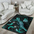 New Caledonia Polynesian Area Rugs - Turtle With Blooming Hibiscus Turquoise - Polynesian Pride