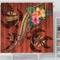 Polynesian Turtle Shower Curtain - Tribal Tattoo with Hibiscus Coral - Polynesian Pride
