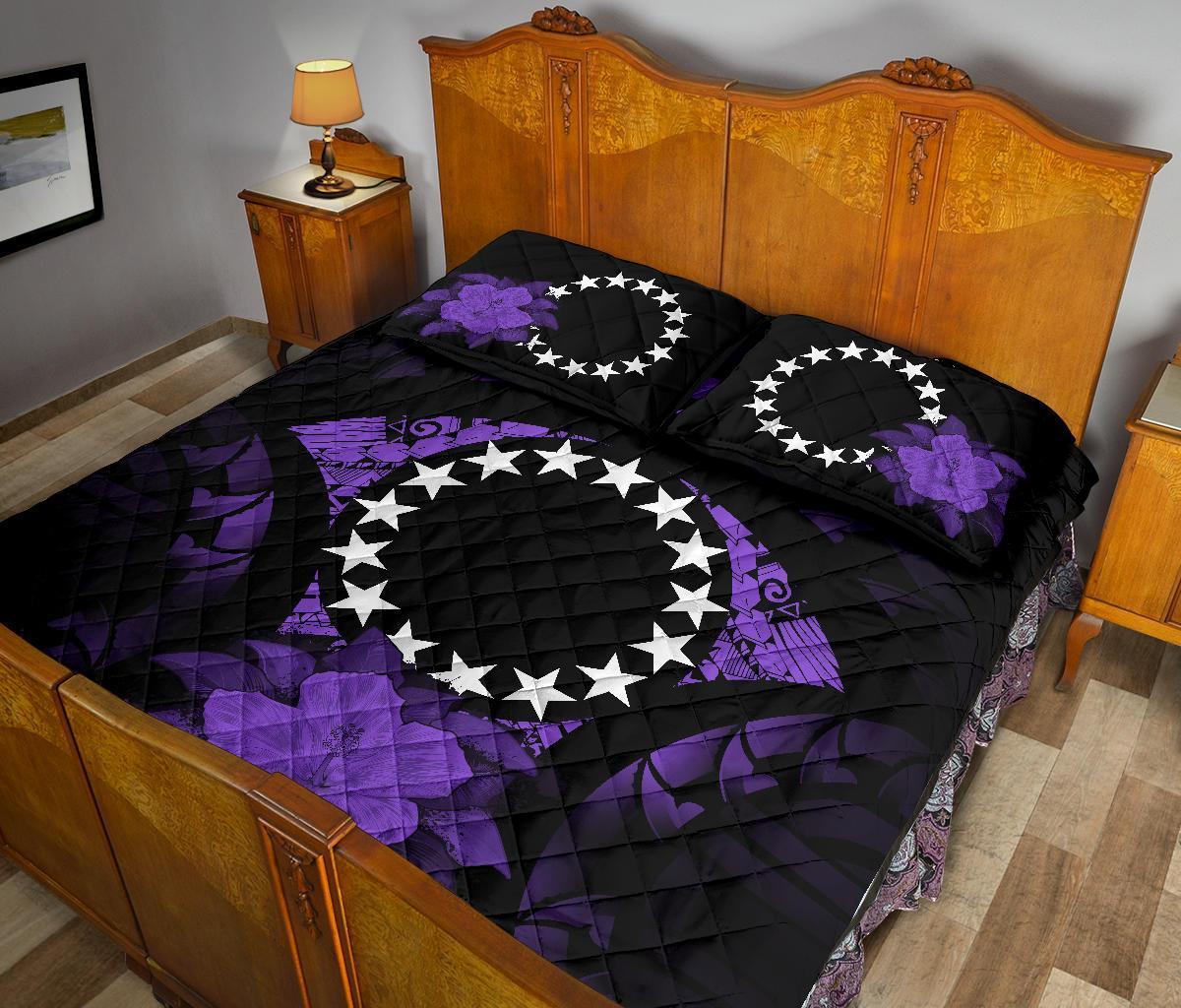 Cook Islands Polynesian Quilt Bed Set Hibiscus Purple - Polynesian Pride