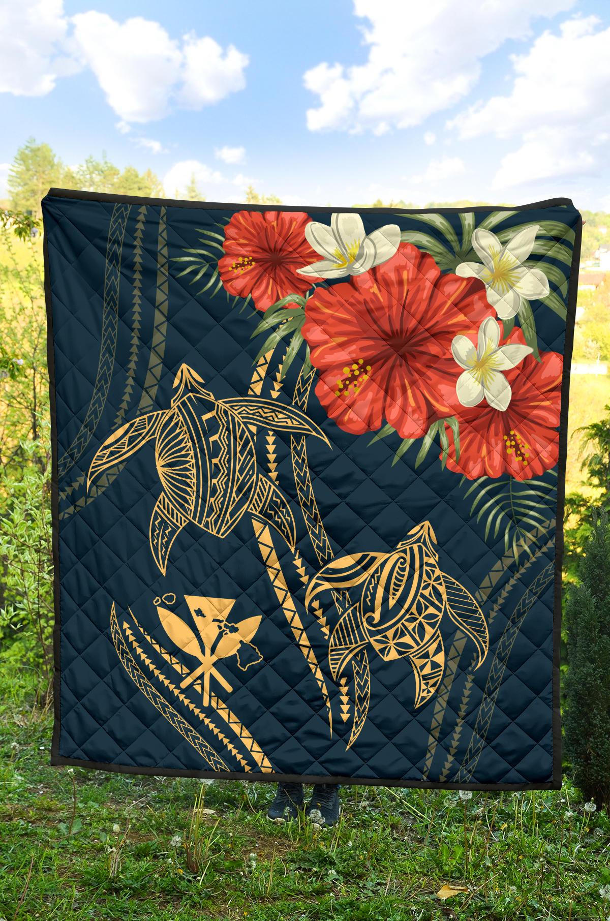 Hawaii Polynesian Turtle Hibiscus Premium Quilt - Nolan Style - Polynesian Pride