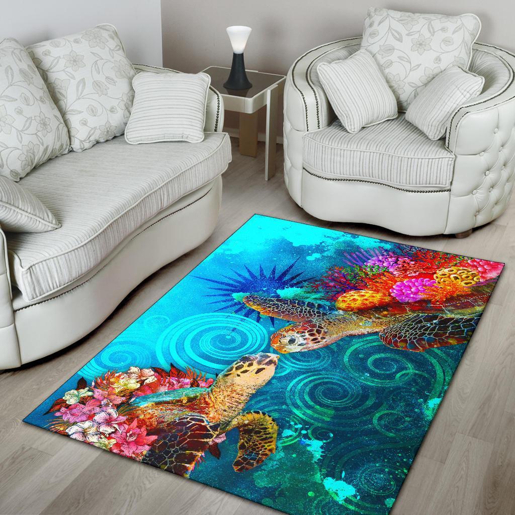 Marshall Islands Area Rug - Sea Turtle Coral Treasure - Polynesian Pride