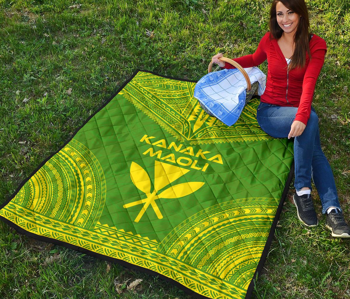 Hawaii Premium Quilt - Kanaka Maoli Polynesian Chief Green Version - Polynesian Pride