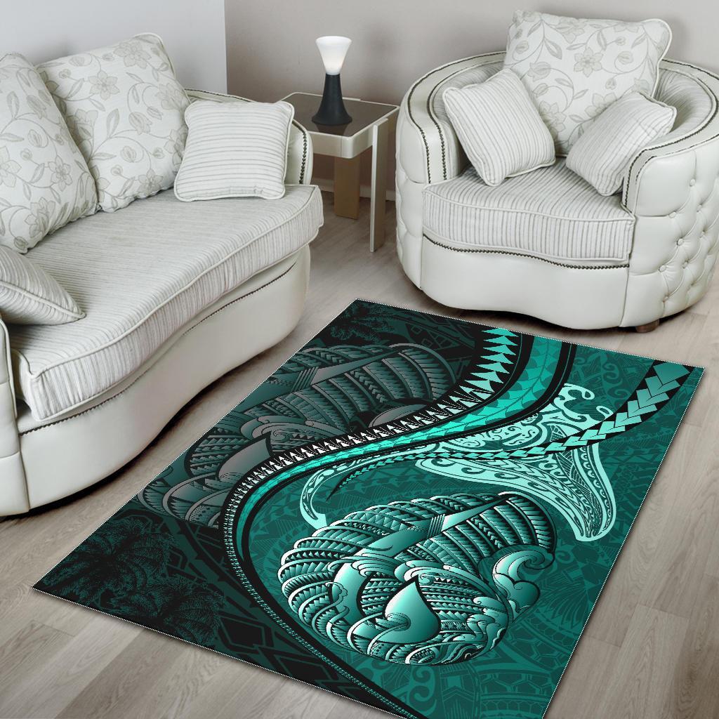 Fish Hook Area Rug Manta Polynesian Turquoise - Polynesian Pride