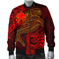 Papua New Guinea Men's Bomber Jacket - Red Shark Polynesian Tattoo - Polynesian Pride