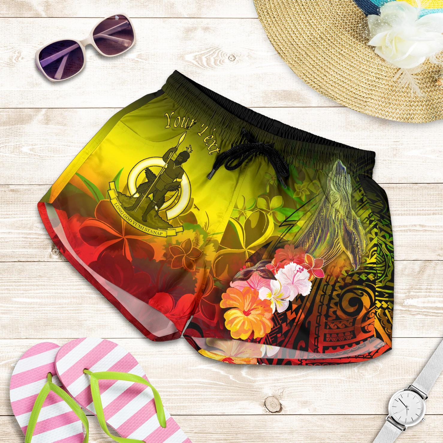 Vanuatu Custom Personalised Women's Short - Humpback Whale with Tropical Flowers (Yellow) Women Yellow - Polynesian Pride