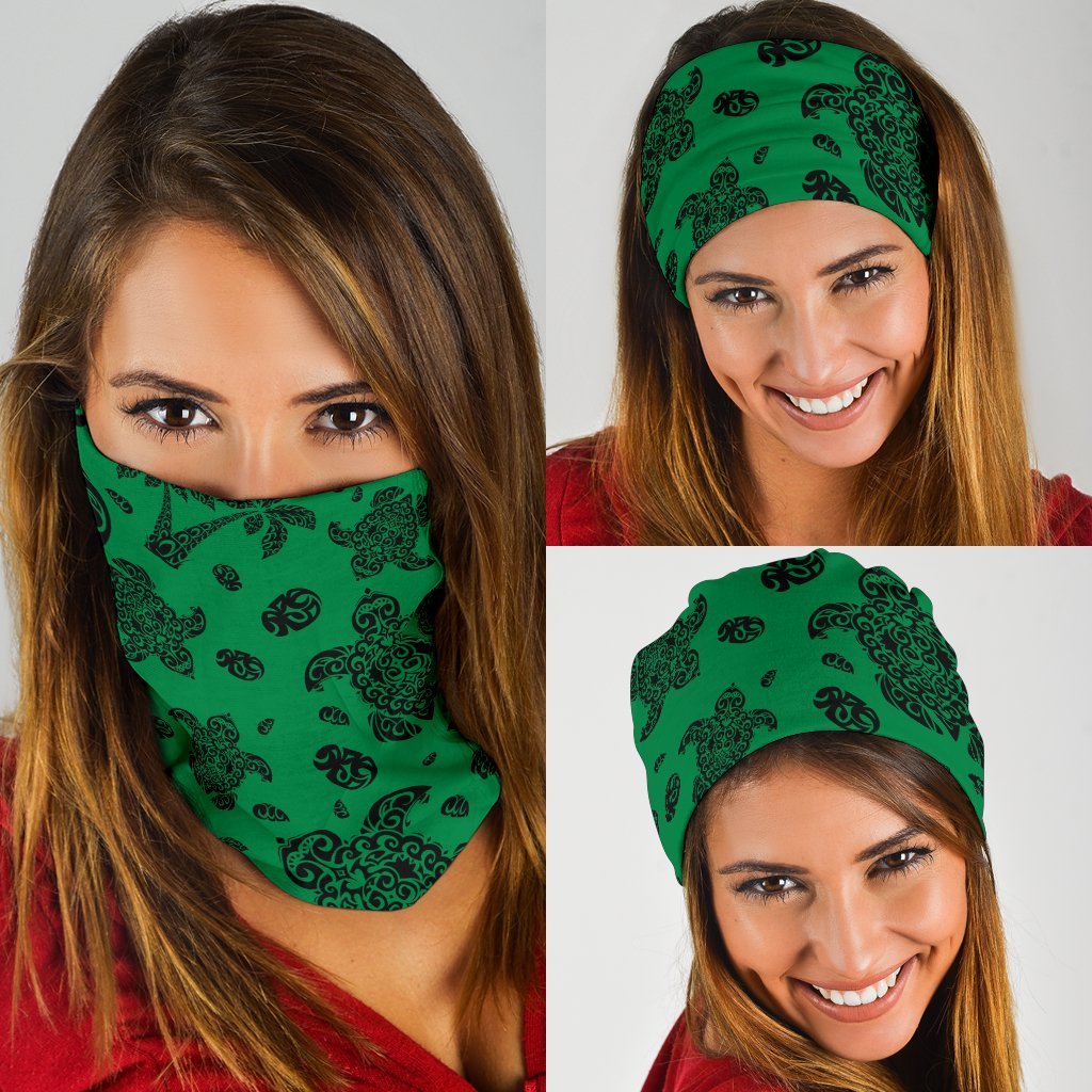 Polynesian Turtle Palm And Sea Pebbles Green Bandana 3 - Pack Green One Size - Polynesian Pride