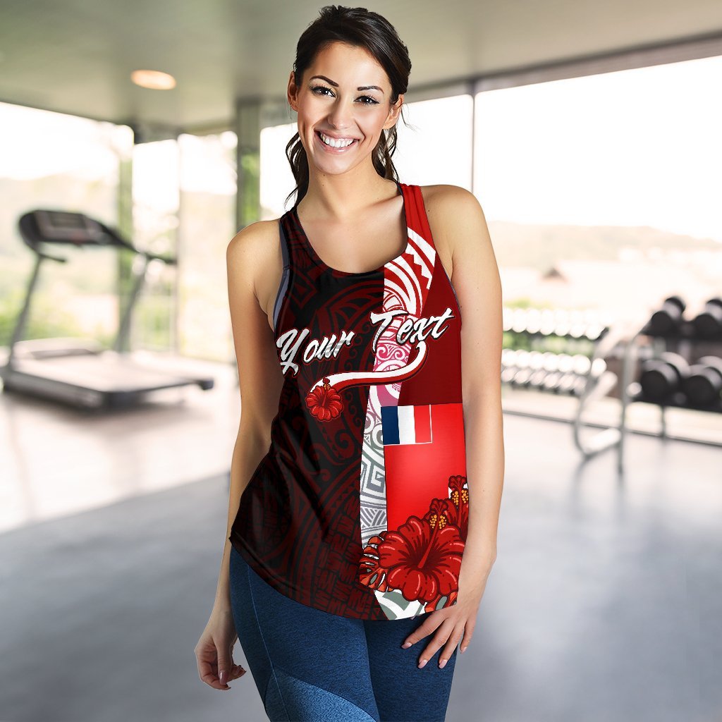 Wallis and Futuna Polynesian Custom Personalised Women's Racerback Tank - Coat Of Arm With Hibiscus - Polynesian Pride