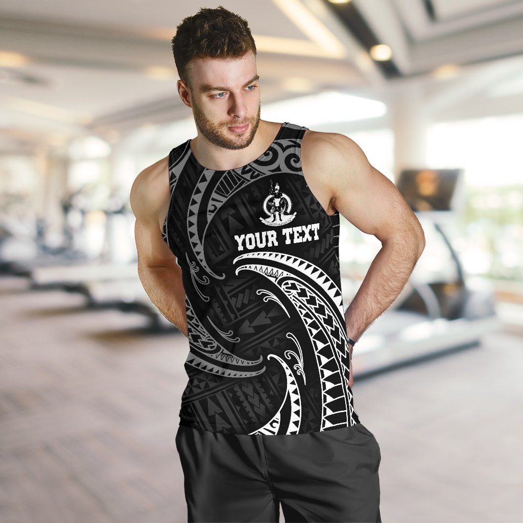 Vanuatu Polynesian Custom Personalised Men's Tank Top - White Tribal Wave - Polynesian Pride