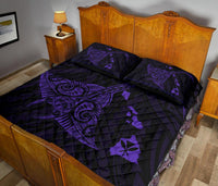 Hawaii Manta Ray Map Polynesian Purple Quilt Bed Set - Polynesian Pride