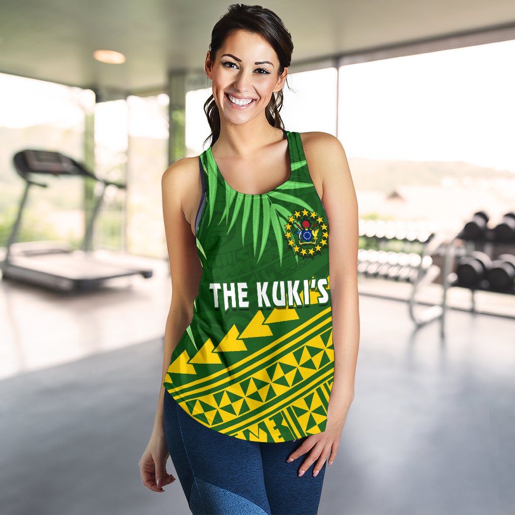 Cook Islands Rugby Women Racerback Tank Coconut Leaves - The Kuki's - Polynesian Pride
