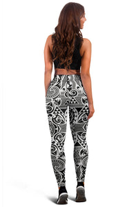 Polynesian Kakau Turtle White Hawaii Women's Leggings AH - Polynesian Pride