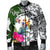 Niue Custom Personalised Men's Bomber Jacket White - Turtle Plumeria Banana Leaf - Polynesian Pride