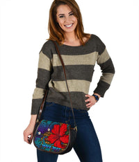 Hawaii Lauhala Hibiscus Polynesian Tropical Canvas Saddle Bag Purple - Wake Style - AH - Polynesian Pride