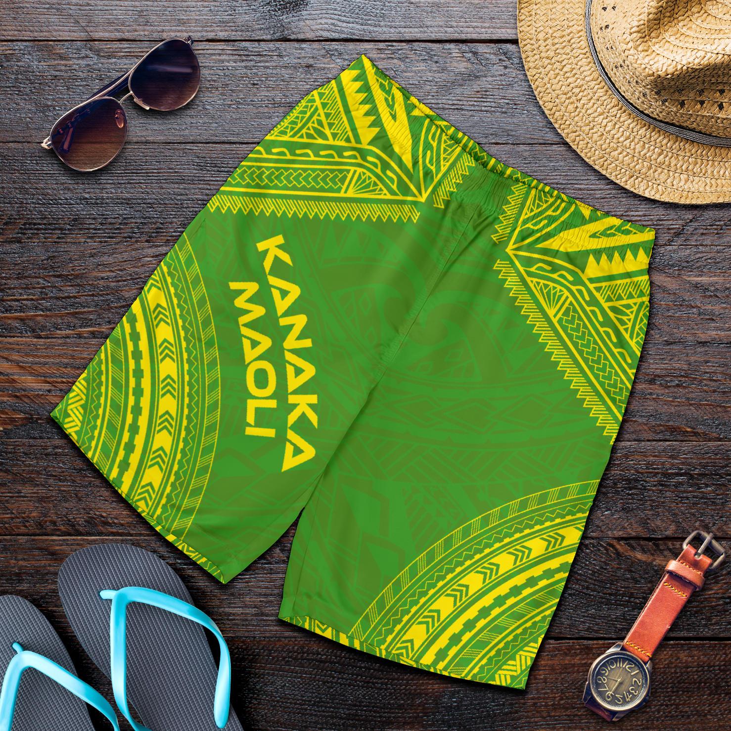 Kanaka Maoli Men's Shorts - Polynesian Chief Flag Version Green - Polynesian Pride