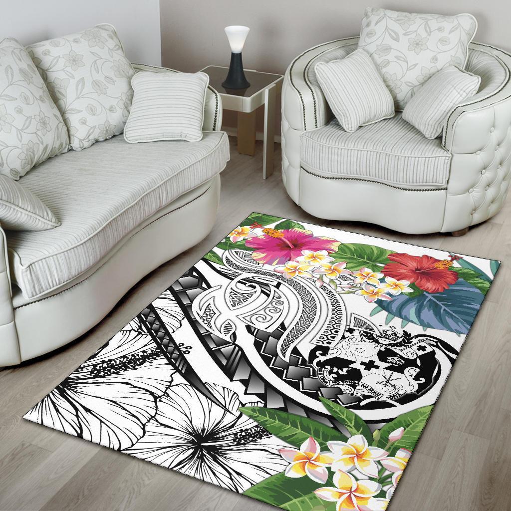 Tonga Polynesian Area Rug - Summer Plumeria (White) - Polynesian Pride