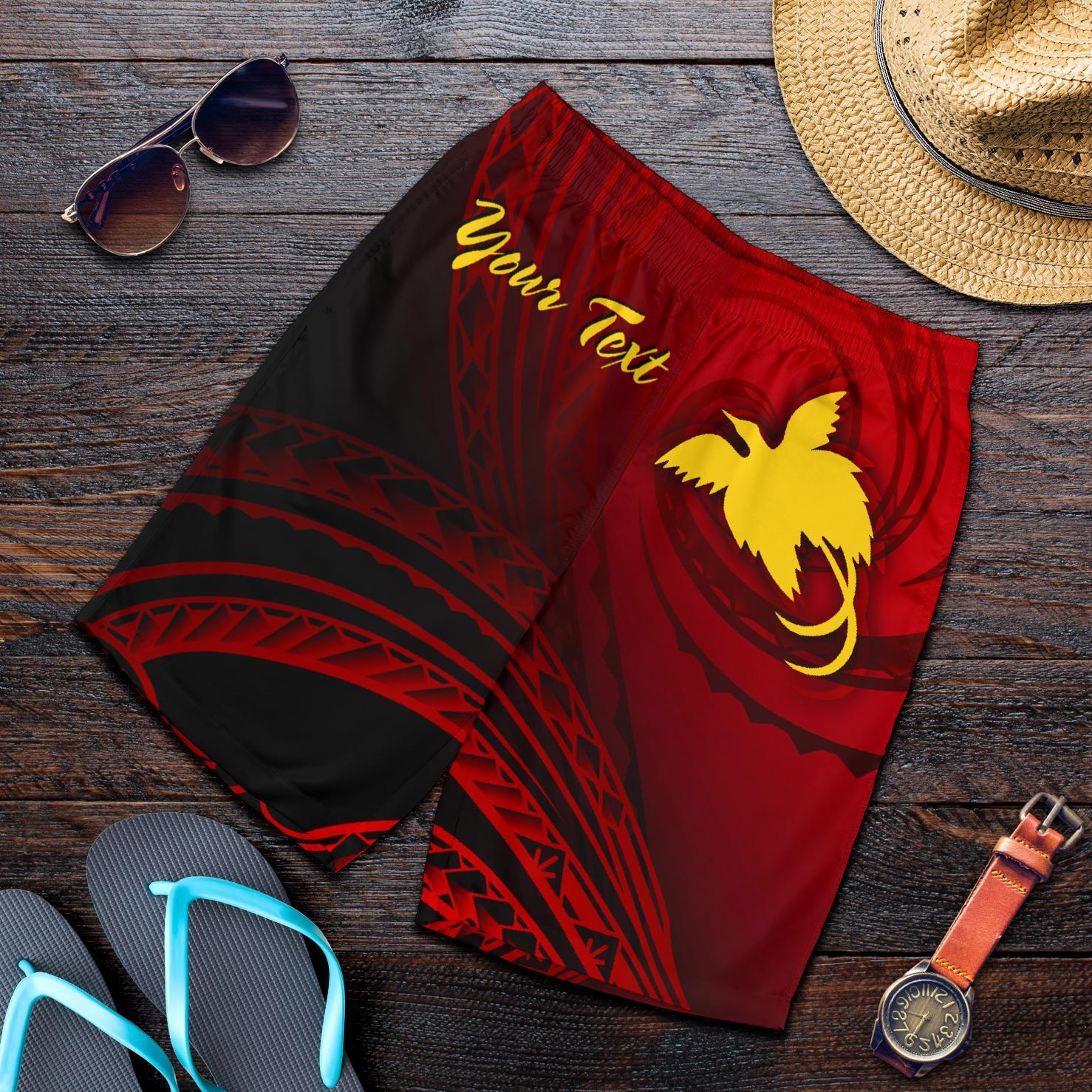 Papua New Guinea Custom Personalised Men's Shorts - Raggiana Bird of Paradise Polynesian Patterns Red - Polynesian Pride