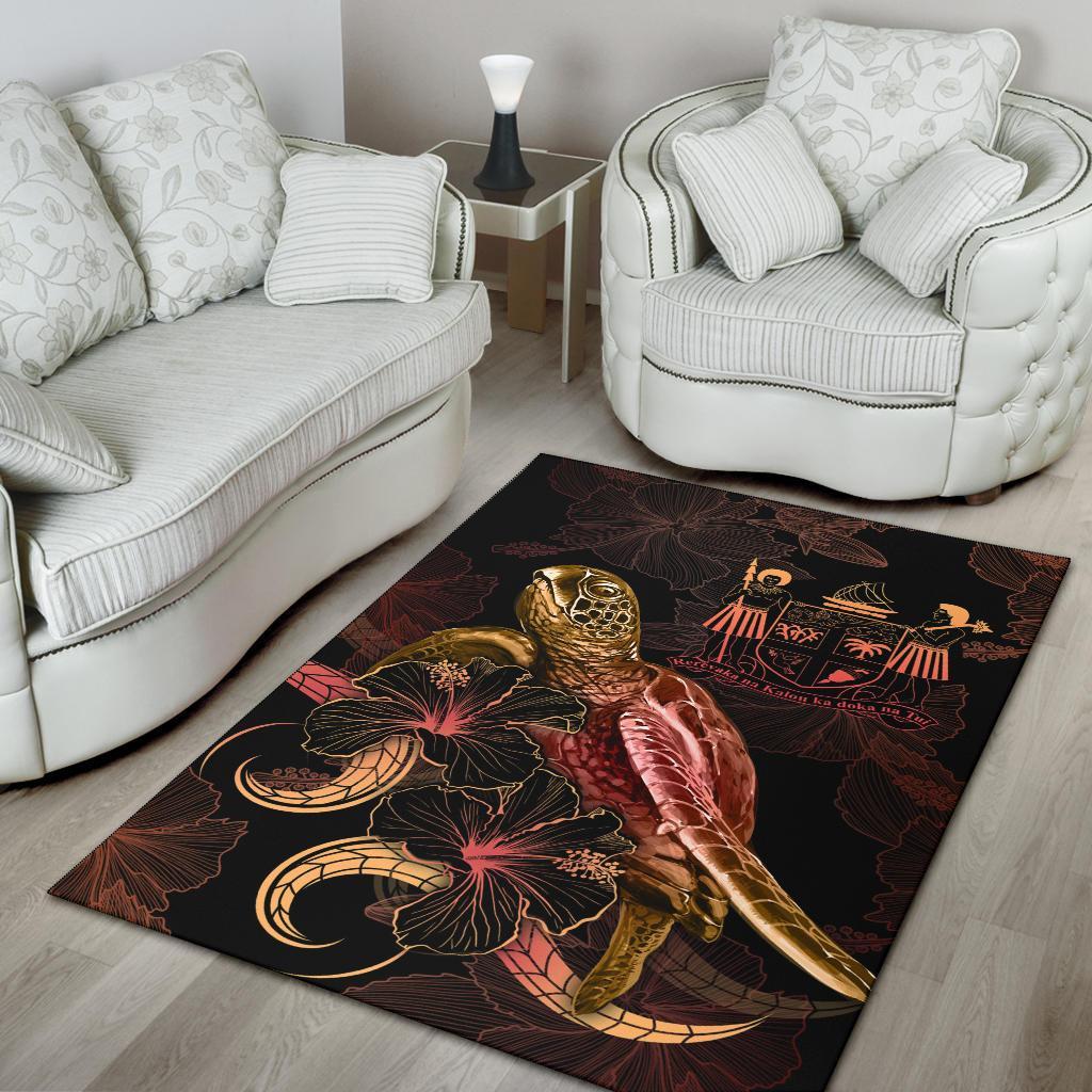 FiJi Polynesian Area Rugs - Turtle With Blooming Hibiscus Gold - Polynesian Pride