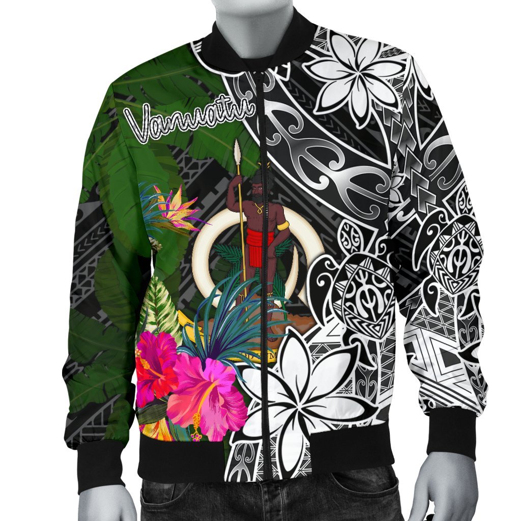 Vanuatu Men Bomber Jacket - Turtle Plumeria Banana Leaf - Polynesian Pride