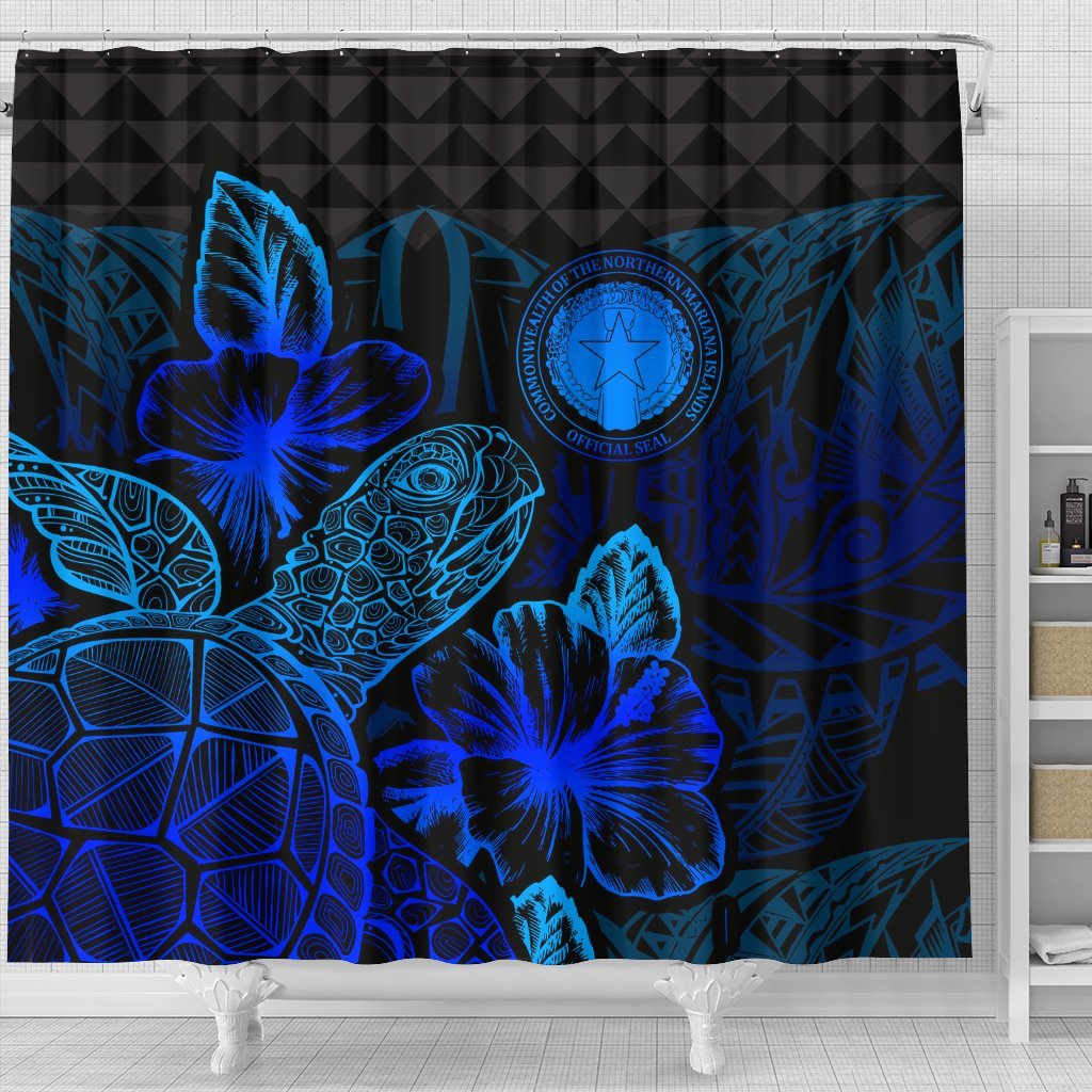 Northern Mariaba Islands Shower Curtain Turtle Hibiscus Blue - Polynesian Pride
