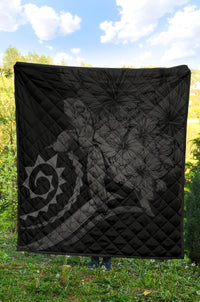Hawaii Turtle Hibiscus Polynesian Vintage Premium Quilt - Gray - Polynesian Pride