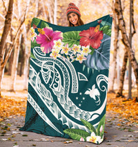 Papua New Guinea Polynesian Premium Blanket - Summer Plumeria (Turquoise) - Polynesian Pride