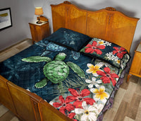 Kanaka Maoli (Hawaiian) Quilt Bed Set - Sea Turtle Tropical Hibiscus And Plumeria - Polynesian Pride