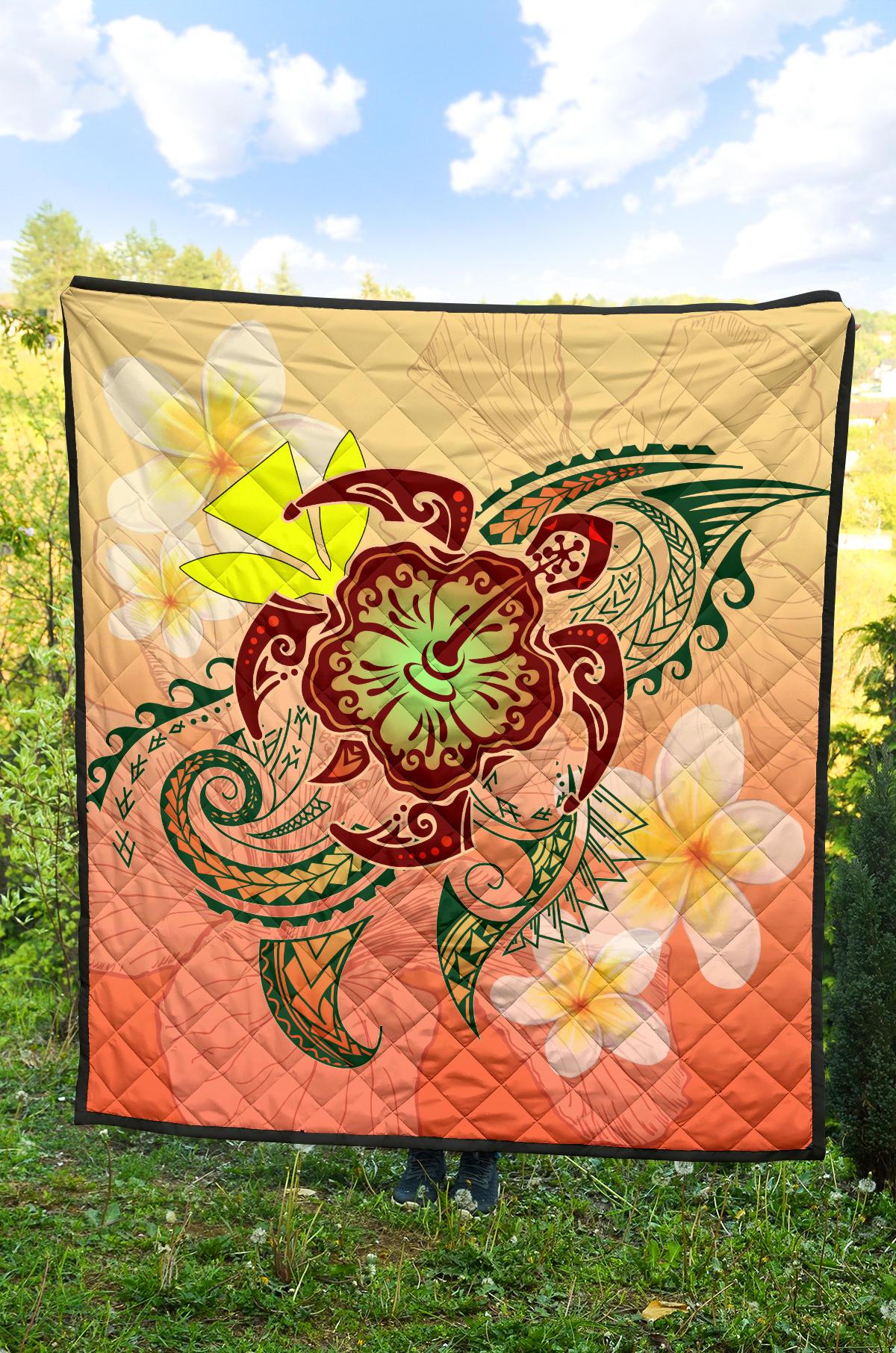 Hawaii Turtle Kanaka Plumeria Hibiscus Premium Quilt - Kity Style - AH - Polynesian Pride