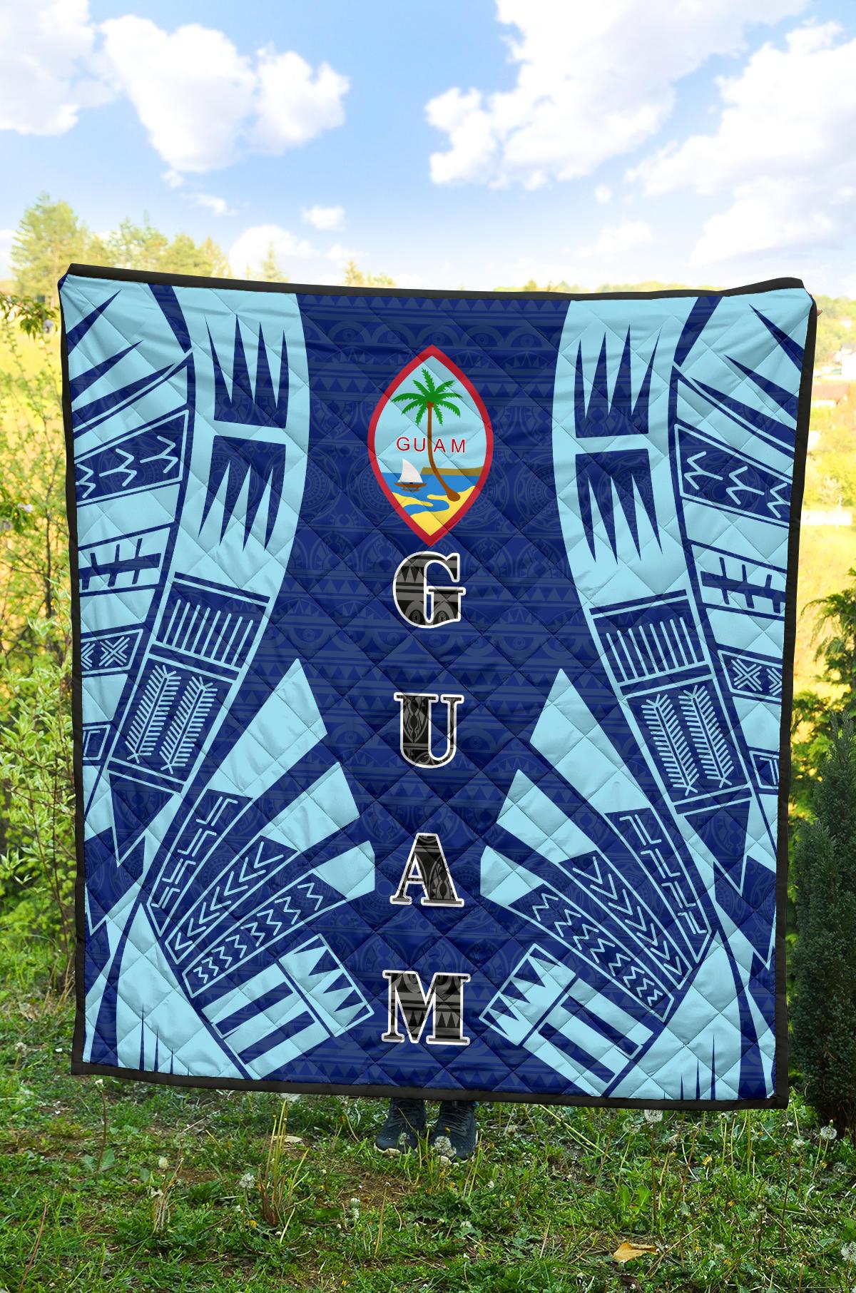 Guam Premium Quilt - Guam Coat Of Arms Polynesian Pale Blue Tattoo - Polynesian Pride