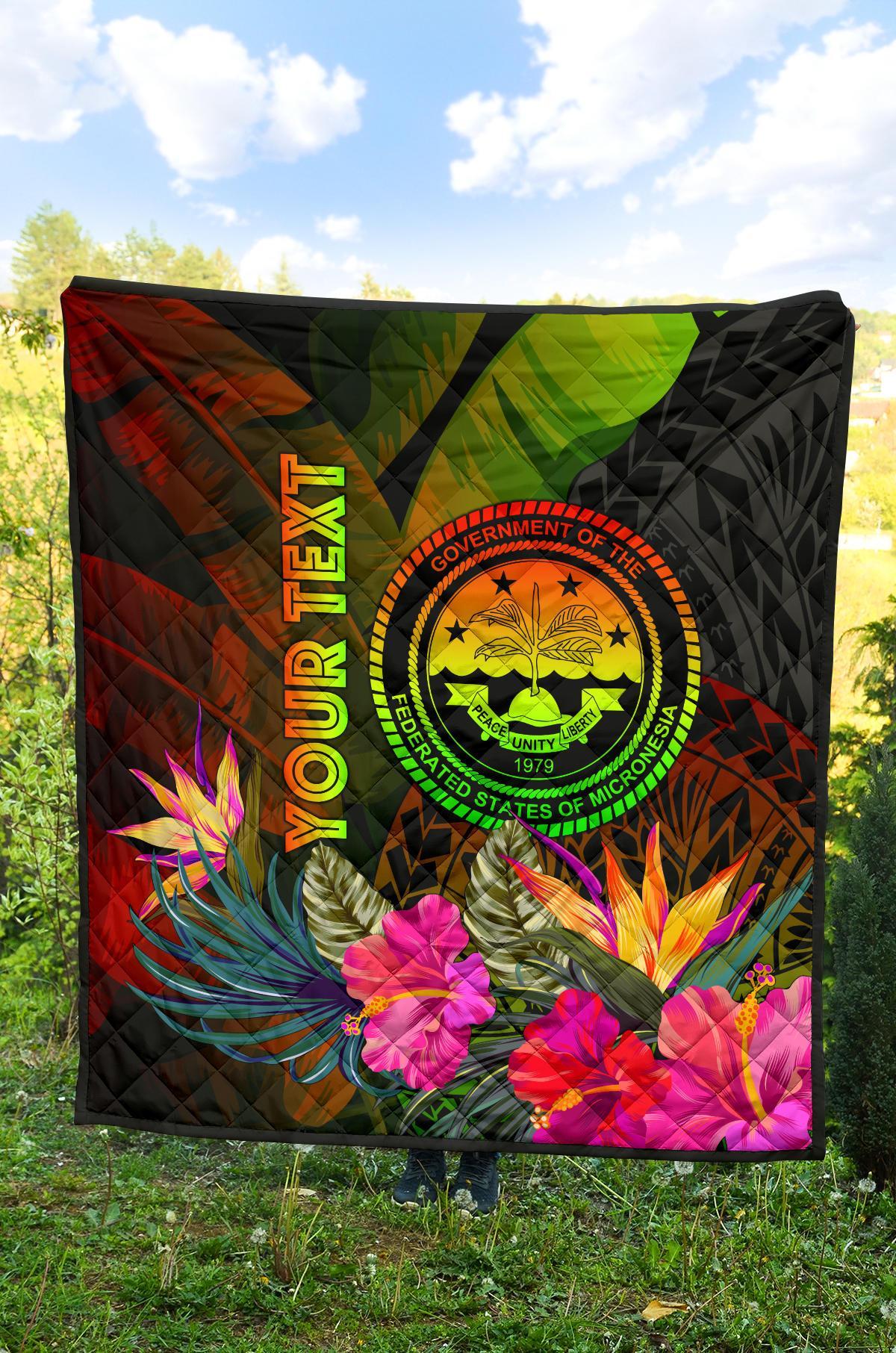 Federated States of Micronesia Polynesian Personalised Quilt - Hibiscus and Banana Leaves - Polynesian Pride