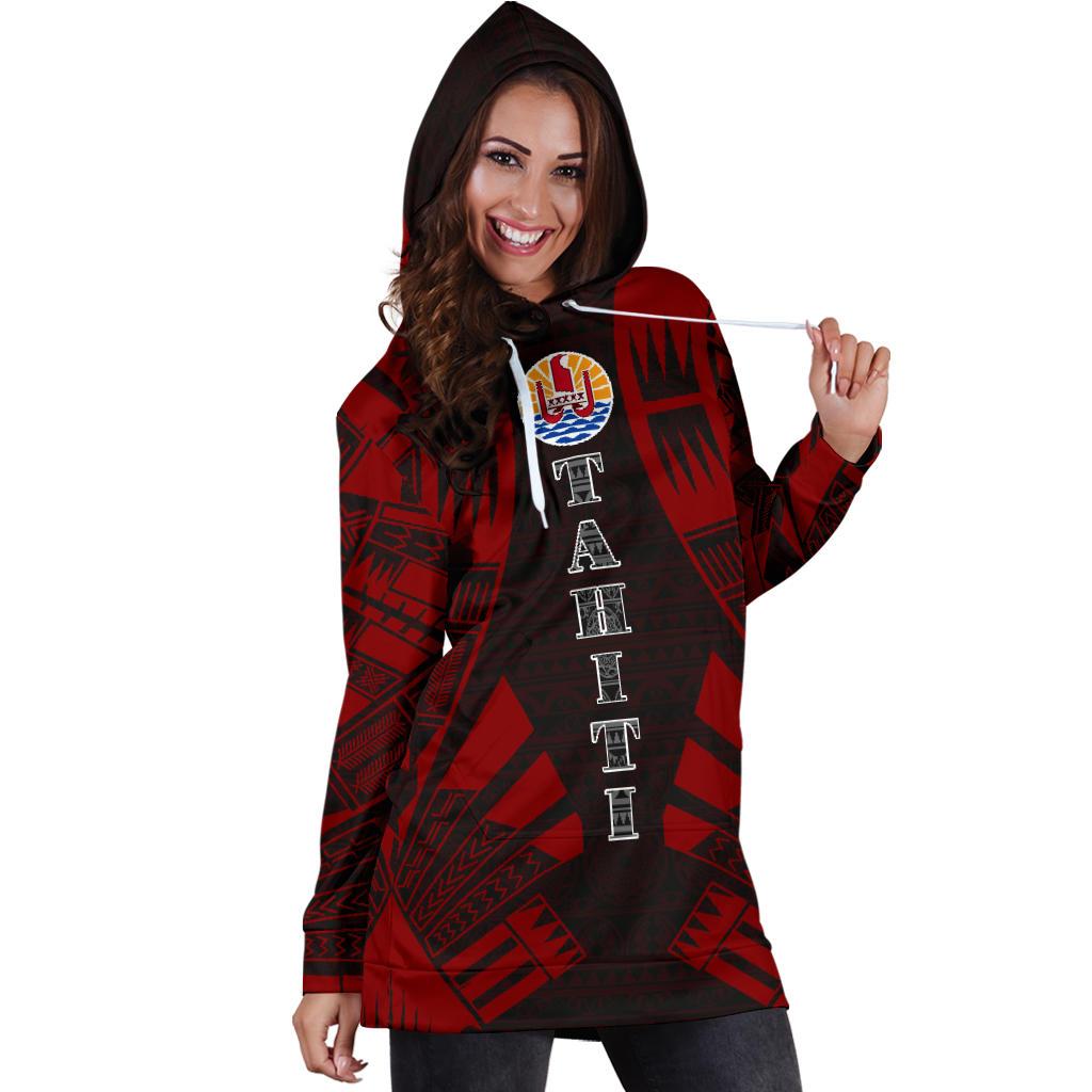Tahiti Hoodie Dress - Polynesian Tattoo Red - Polynesian Pride