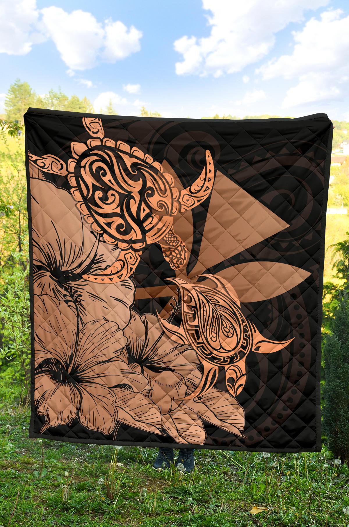 Hawaii Turtle Premium Quilt Polynesian Hibiscus Art Ver 2.0 Orange AH - Polynesian Pride