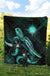 Marshall Islands Polynesian Premium Quilt - Turtle With Blooming Hibiscus Turquoise - Polynesian Pride