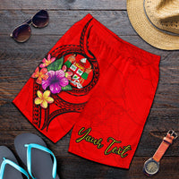 Fiji Polynesian Custom Personalised Men's Shorts - Floral With Seal Red - Polynesian Pride