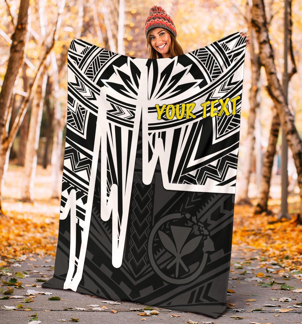 Hawaii Personalised Premium Blanket - Kanaka Maoli With Polynesian Pattern In Heartbeat Style (Black,White) - Polynesian Pride