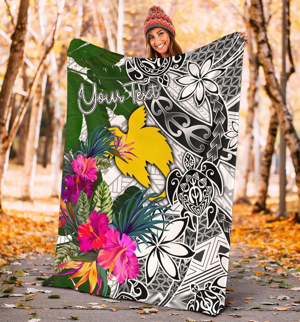 Papua New Guinea Custom Personalised Premium Blanket White - Turtle Plumeria Banana Leaf - Polynesian Pride