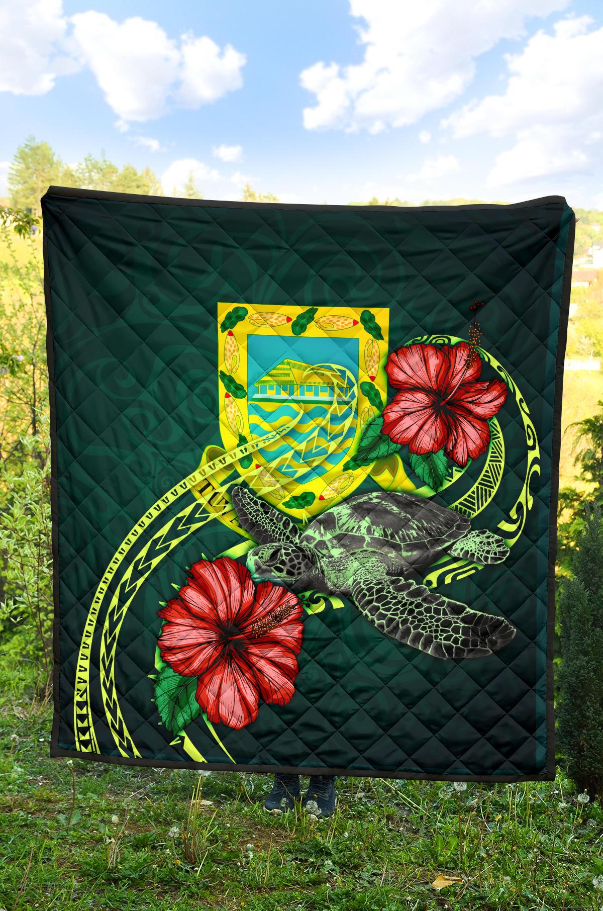 Tuvalu Polynesian Premium Quilt - Green Turtle Hibiscus - Polynesian Pride