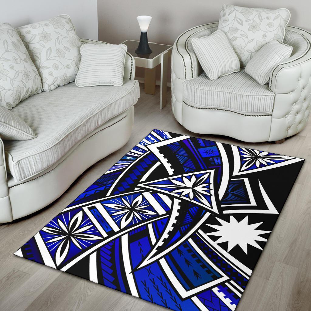 Nauru Area Rug - Tribal Flower Special Pattern Blue Color - Polynesian Pride