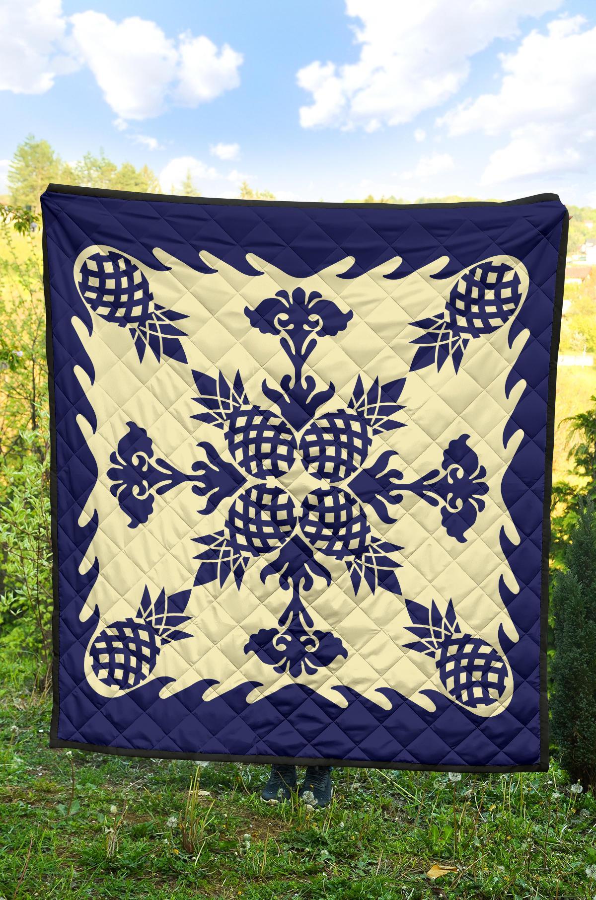 Hawaiian Pineapple Pattern Premium Quilt - Blue - Argu Style - AH - Polynesian Pride