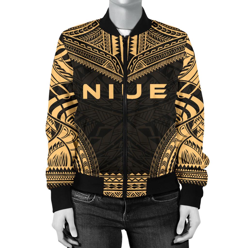 Niue Polynesian Chief Women'S Bomber Jacket - Gold Version - Polynesian Pride