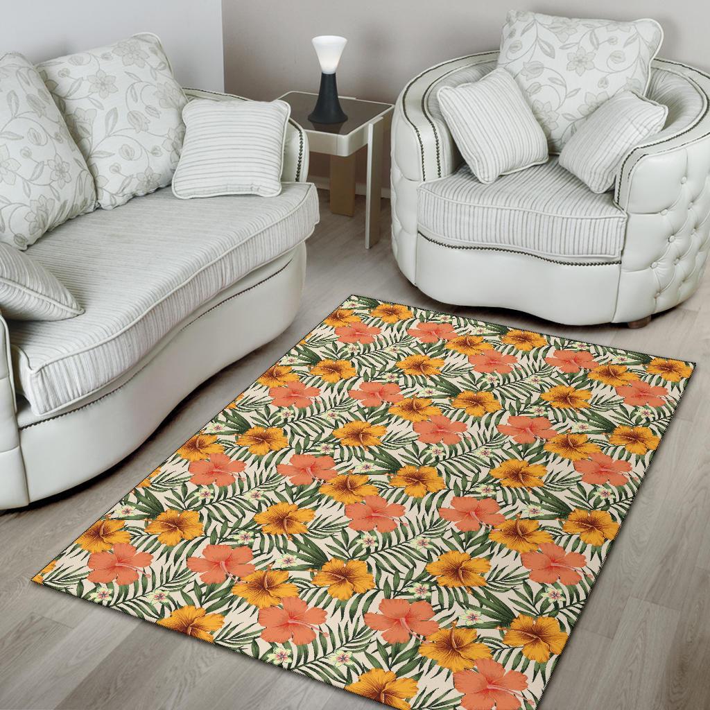 Tropical Flowers Hibiscus Pink Yellow Rug - Polynesian Pride