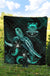 Tuvalu Polynesian Premium Quilt - Turtle With Blooming Hibiscus Turquoise - Polynesian Pride