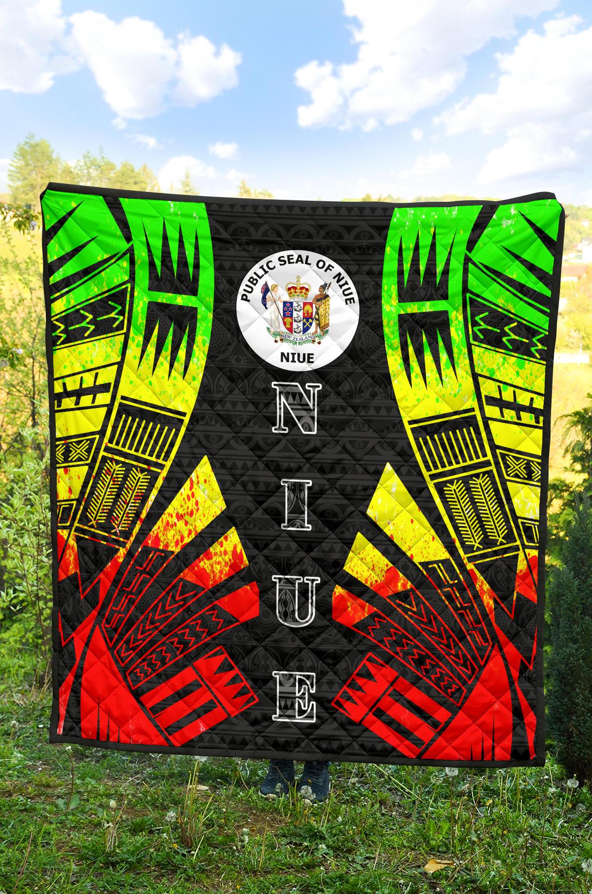 Niue Premium Quilt - Niue Seal Polynesian Reggae Tattoo - Polynesian Pride