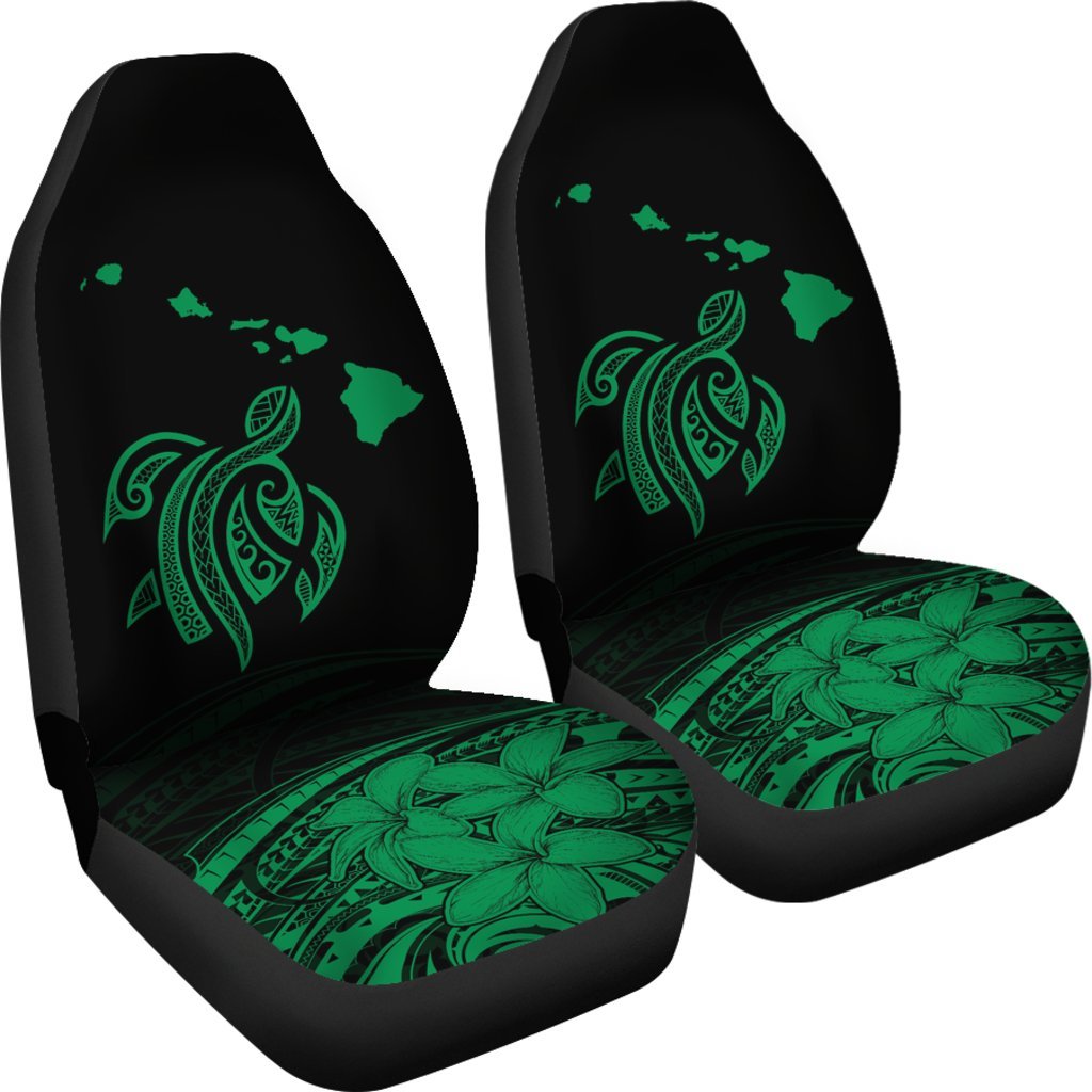 Hawaii Map Plumeria Polynesian Green Turtle Car Set Covers - Polynesian Pride