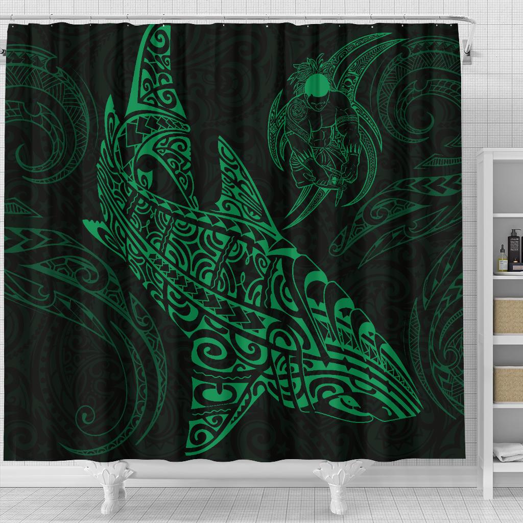 Shark Polynesian Shower Curtain - Polynesian Tattoo Green - Polynesian Pride